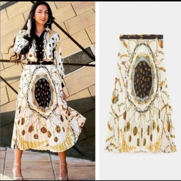 NWT ๐ ZARA ๐ Print Chain Pleated Skirt ๐ Small - Picture 3 of 8
